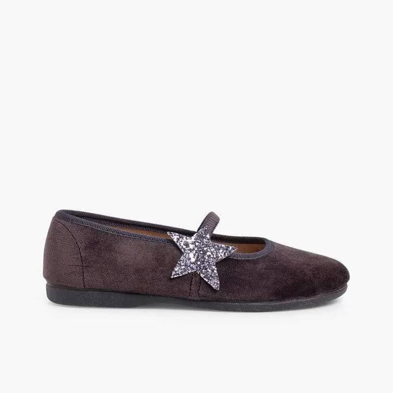 New Ballerina Shoes With Glitter Stars And Elasticated Strap Girls Ballet Pumps And Flats