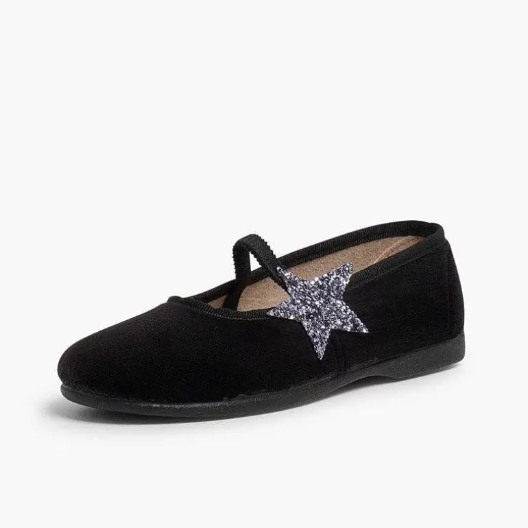 New Ballerina Shoes With Glitter Stars And Elasticated Strap Girls Ballet Pumps And Flats