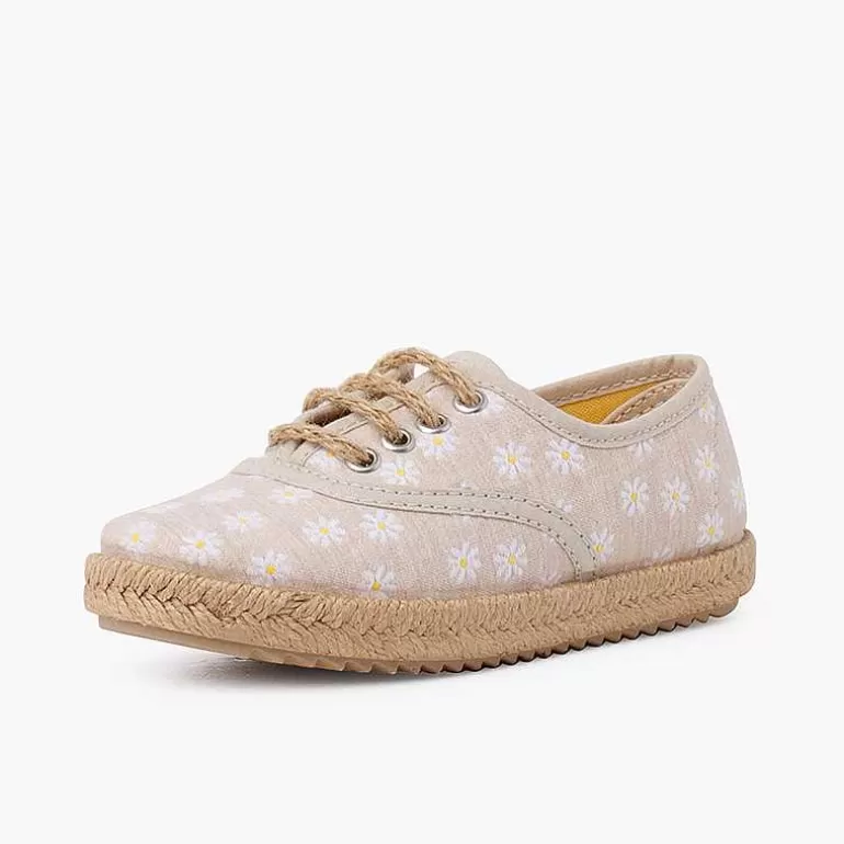 Clearance Blucher Daisies With Laces And Jute Sole Girls Espadrilles