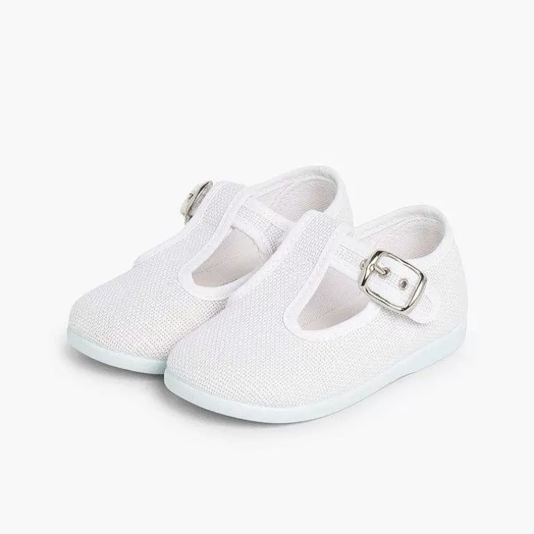 Hot Boys Linen T-Bar Shoes With Buckle Boys T-Bar Shoes