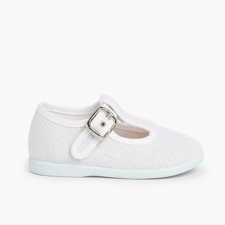 Hot Boys Linen T-Bar Shoes With Buckle Boys T-Bar Shoes