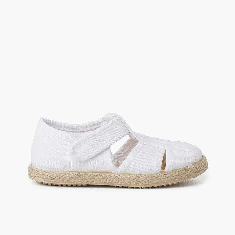 Flash Sale Canvas And Jute T-Bar Sandals With Openings Boys T-Bar Shoes