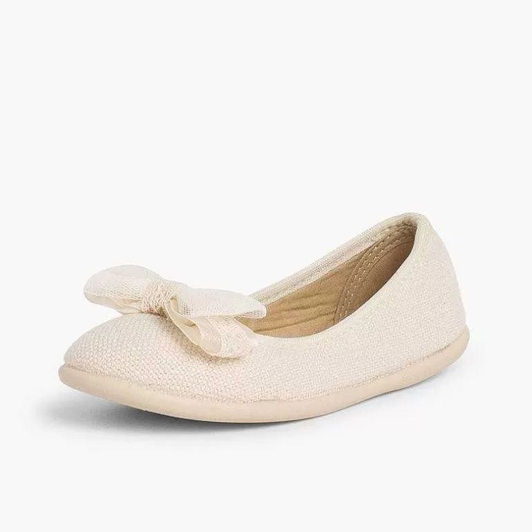 Fashion Canvas Ballerinas With Tulle Bow Girls Communion Shoes