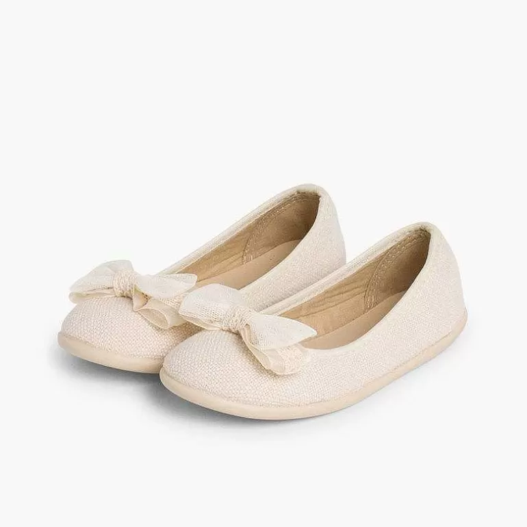 Fashion Canvas Ballerinas With Tulle Bow Girls Communion Shoes