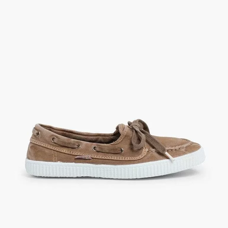 Shop Canvas Boat Shoes With White Soles Girls Moccasins & Loafers