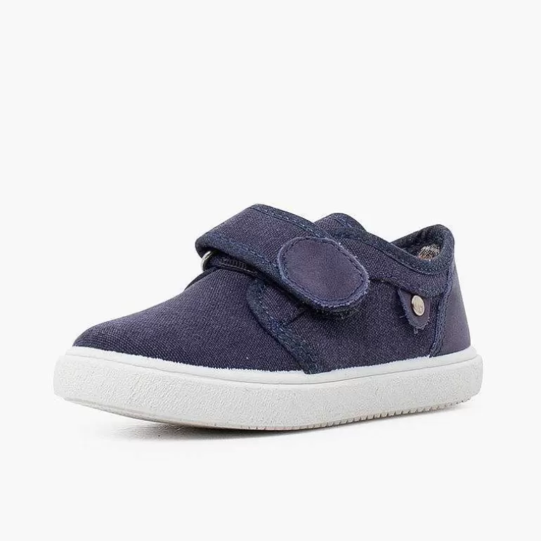 Shop Canvas Trainers With Hook-And-Loop Fastener Leather Detail Girls Trainers