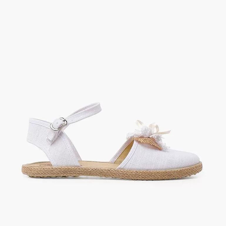 Clearance Ceremony Linen Espadrilles With Rustic Bow Girls Espadrilles