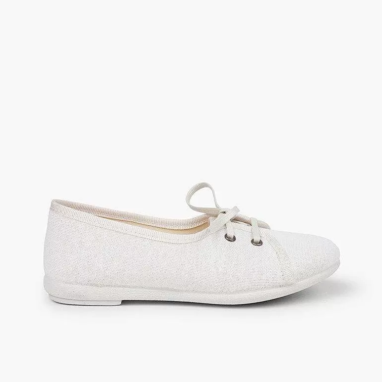 Online Court-Style Girls Linen Bluchers Girls Communion Shoes