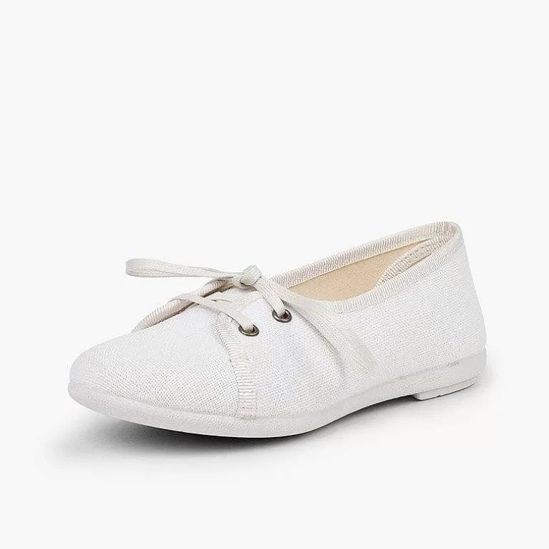 Online Court-Style Girls Linen Bluchers Girls Communion Shoes