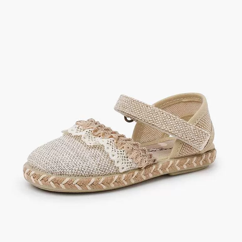 Discount Espadrilles Linen Lace Up Adhesive Strap Girls Espadrilles