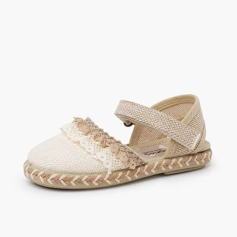 Discount Espadrilles Linen Lace Up Adhesive Strap Girls Espadrilles