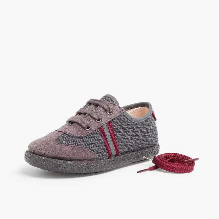 New Faux Suede Herringbone Trainers Two Laces Girls Trainers