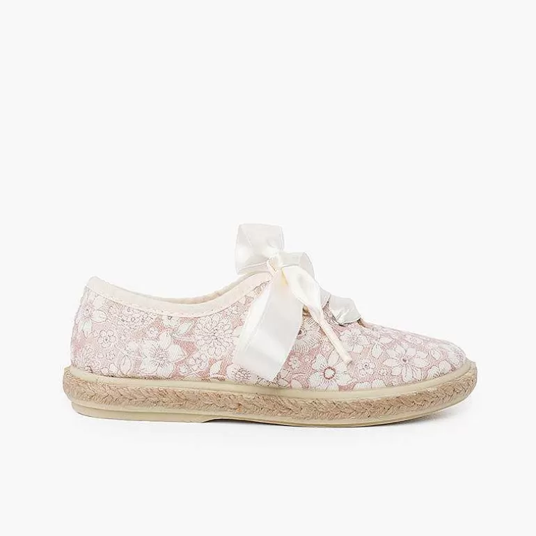 Online Flowers And Jute Blucher With Satin Laces Girls Espadrilles