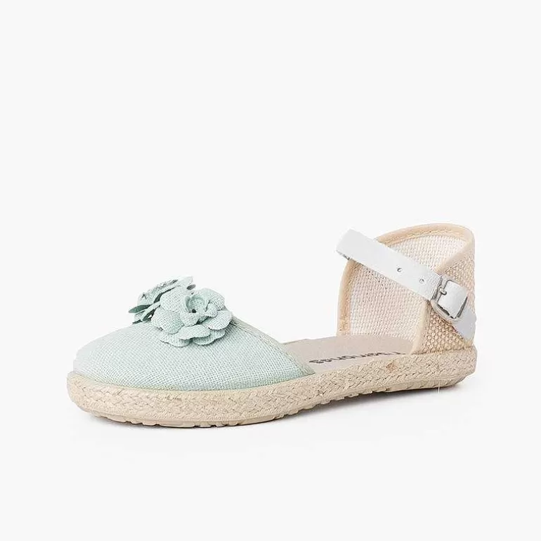 Clearance Flowers Espadrille Sandal With Leather Strap Girls Espadrilles