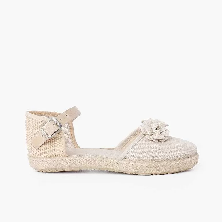 Clearance Flowers Espadrille Sandal With Leather Strap Girls Espadrilles