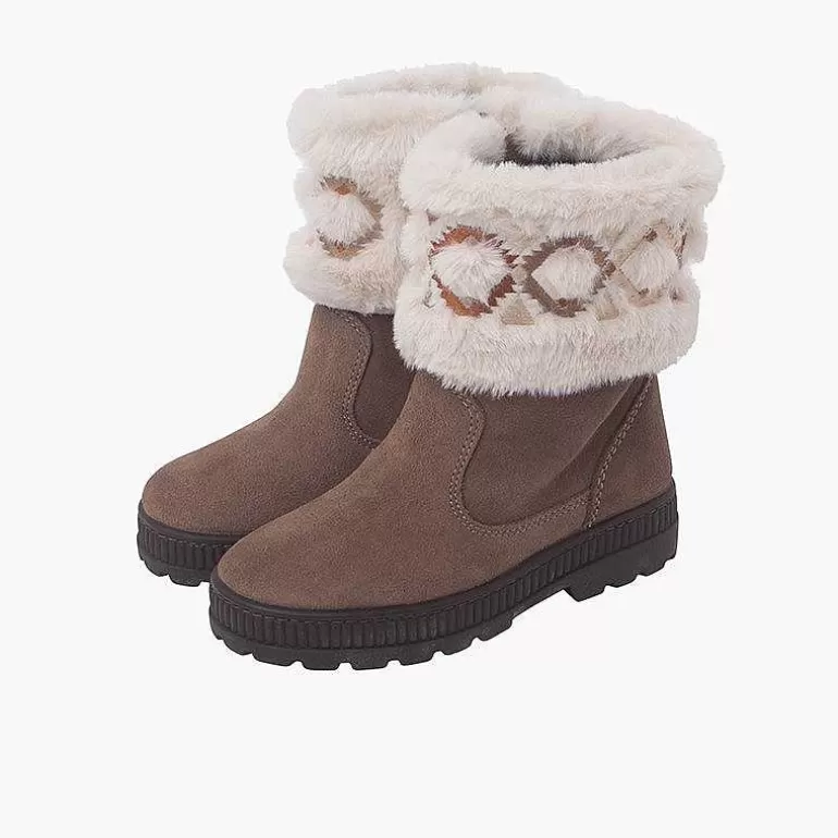 Shop Fur Collar Geometric Embellishment Boots Girls Boots