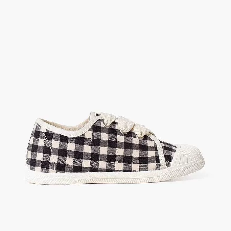 Cheap Gingham Trainers With Laces And Rubber Toe Girls Trainers