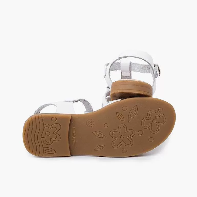 Cheap Girl Leather Sandal With Buckle Closure Girls Sandals