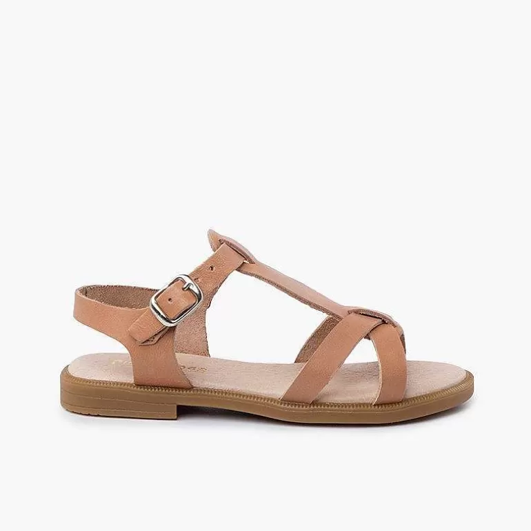 Online Girl Leather Sandals With Buckle Closure Straps Girls Sandals