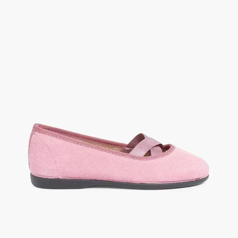 Fashion Girls Ballet Pumps With Crossed Ribbon Girls Ballet Pumps And Flats