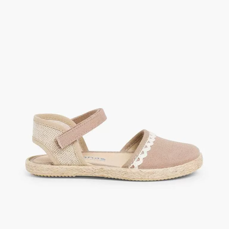 Sale Girls Espadrilles Canvas & Linen Lace Girls Espadrilles