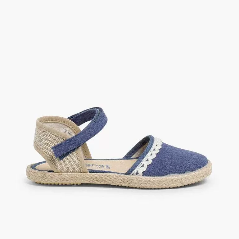 Sale Girls Espadrilles Canvas & Linen Lace Girls Espadrilles