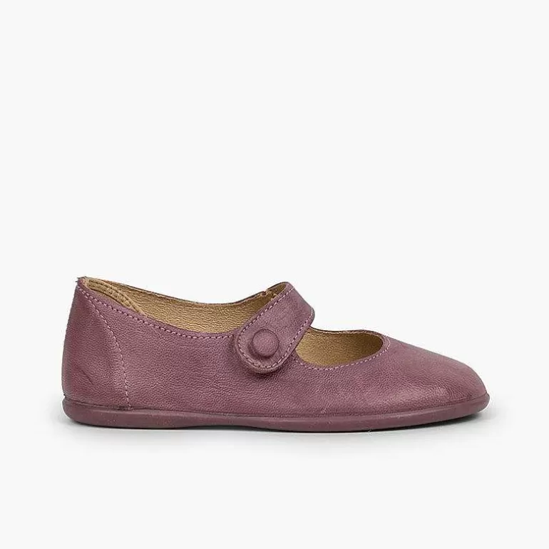 Hot Girls' Leather Mary Janes With Loop Fasteners And Button Girls Mary Janes