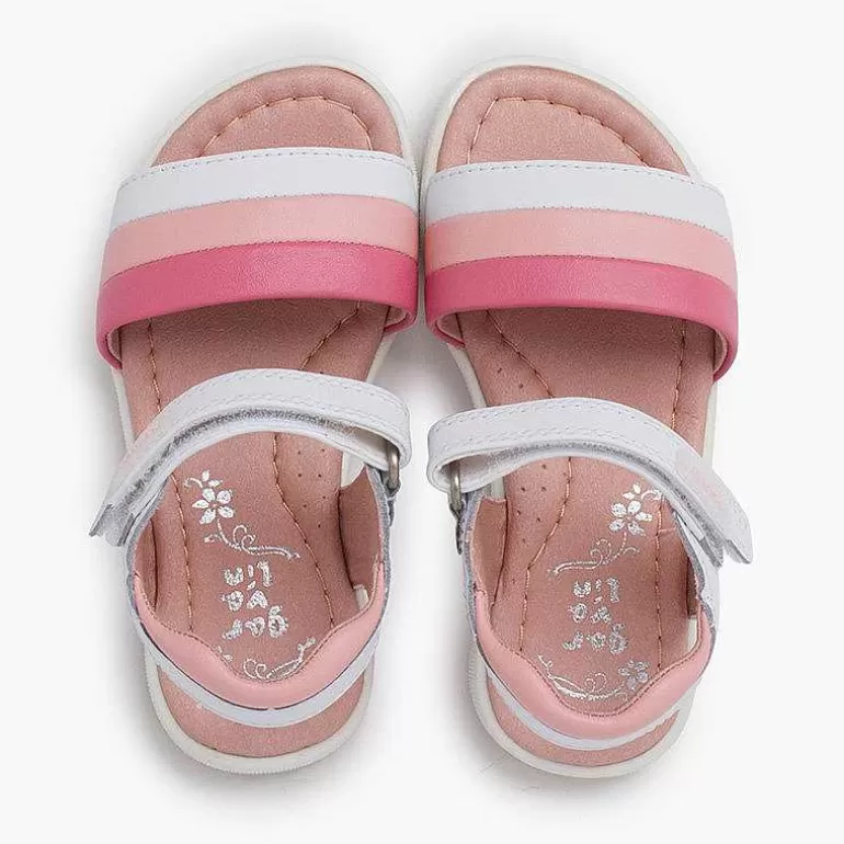 Store Girl'S Leather Sandals Tricolour Stripes Girls Sandals