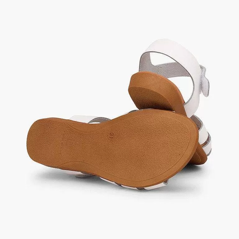 Cheap Girls' Leather Sandals With Crossed Straps And Loop Fasteners Closure Girls Sandals