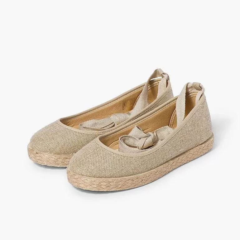 Discount Girls´ Linen Ballet Pumps With Lace Ribbon And Jute Sole Women Ballet Pumps And Flats
