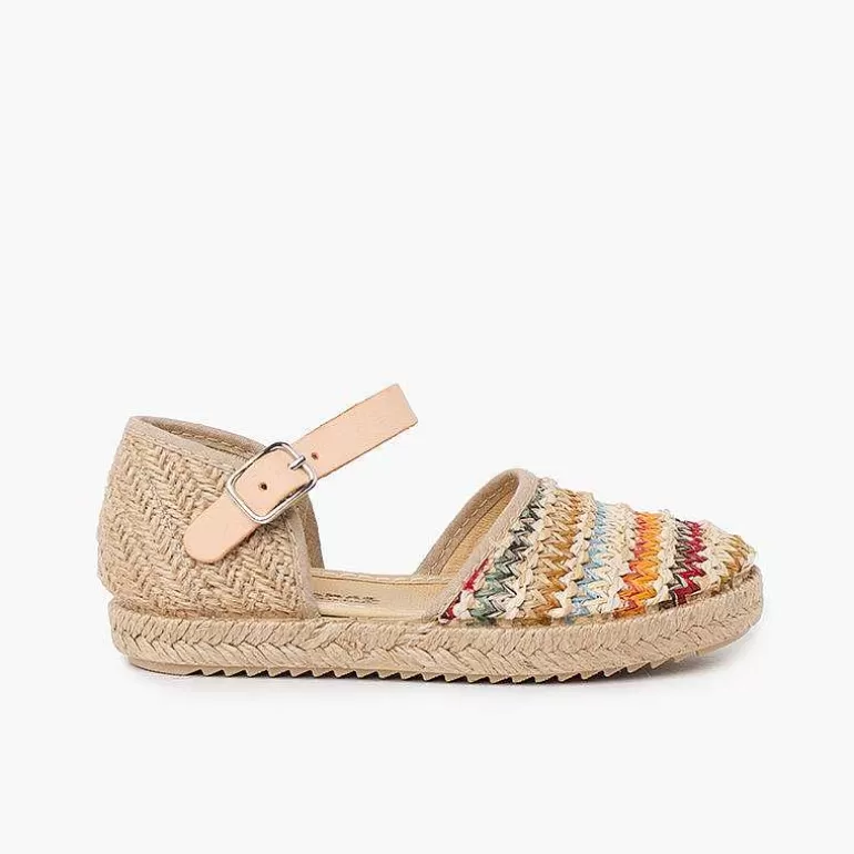 Best Sale Girls' Multicoloured Raffia Espadrilles Girls Sandals