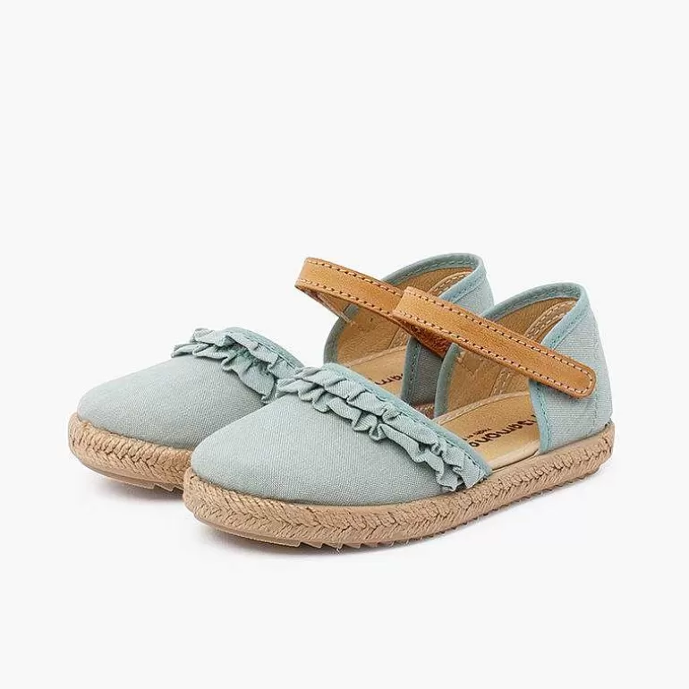 Fashion Girl'S Ruffled Espadrilles With Adherent Leather Strap Girls Espadrilles