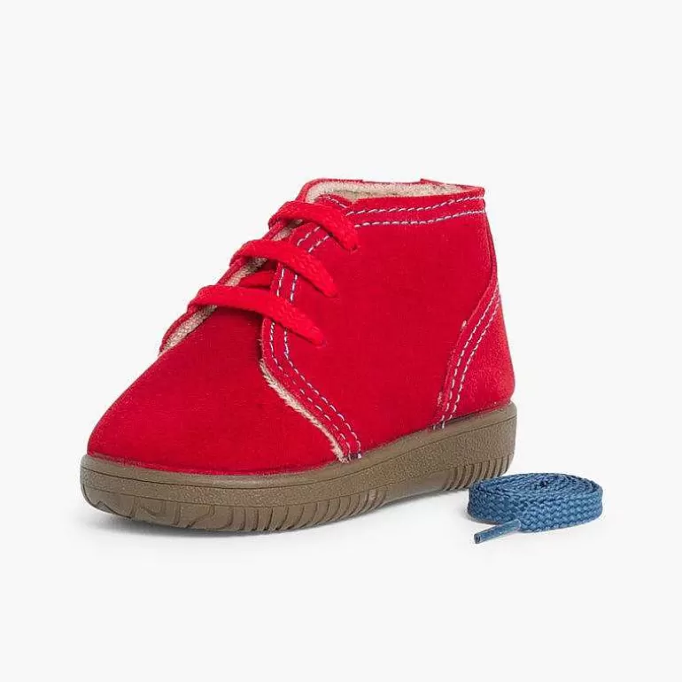 Clearance Kids Suede Boots With Coloured Laces And Stitchings Girls Boots