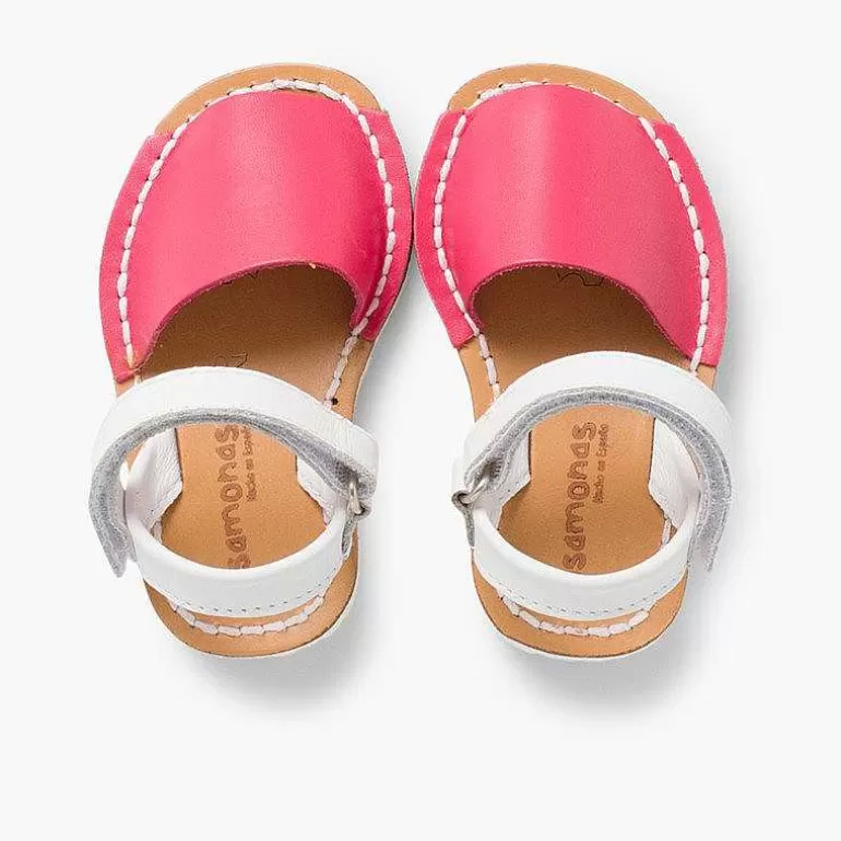 Cheap Kids Two-Tone Avarca Menorcan Sandals With Loop Fasteners - Special Edition White Sole Girls Avarcas Menorcan Sandals
