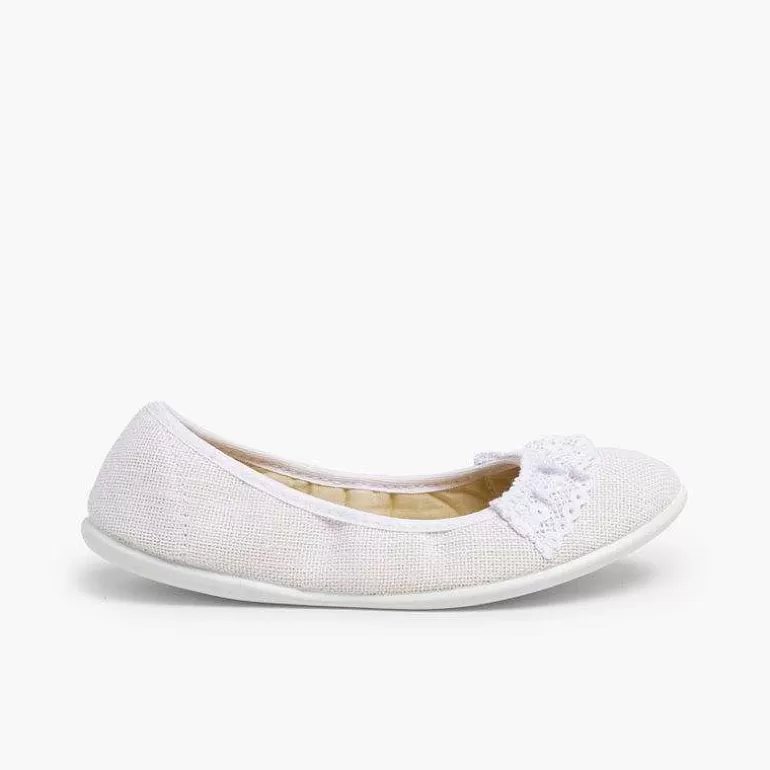 Clearance Laced Linen Ballet Pumps Girls Ballet Pumps And Flats