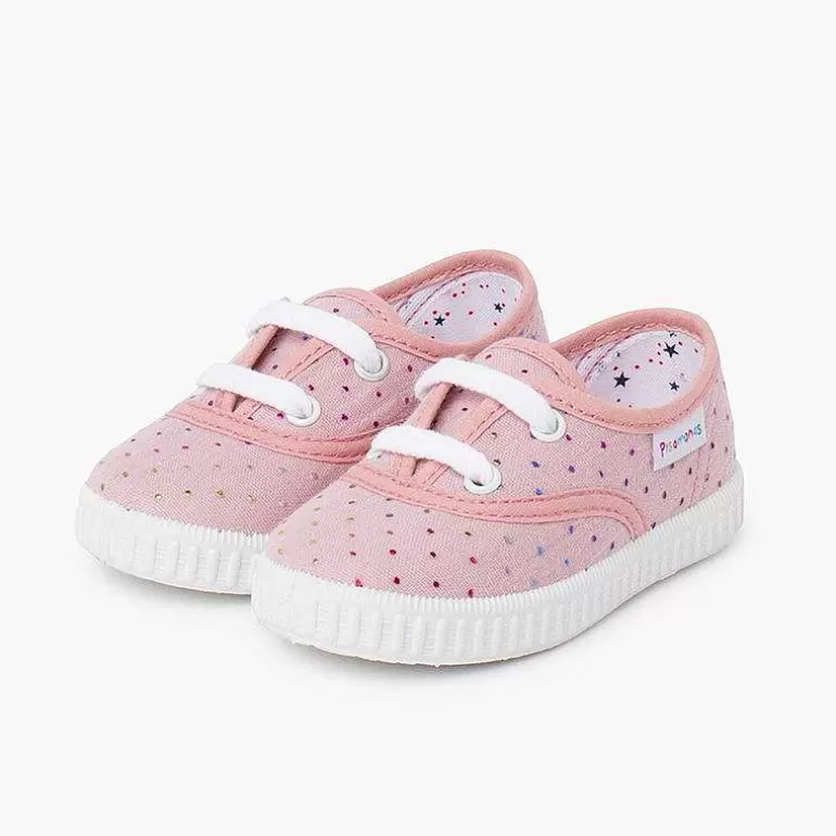 Clearance Lace-Up Trainers With Metallic Dots Girls Trainers