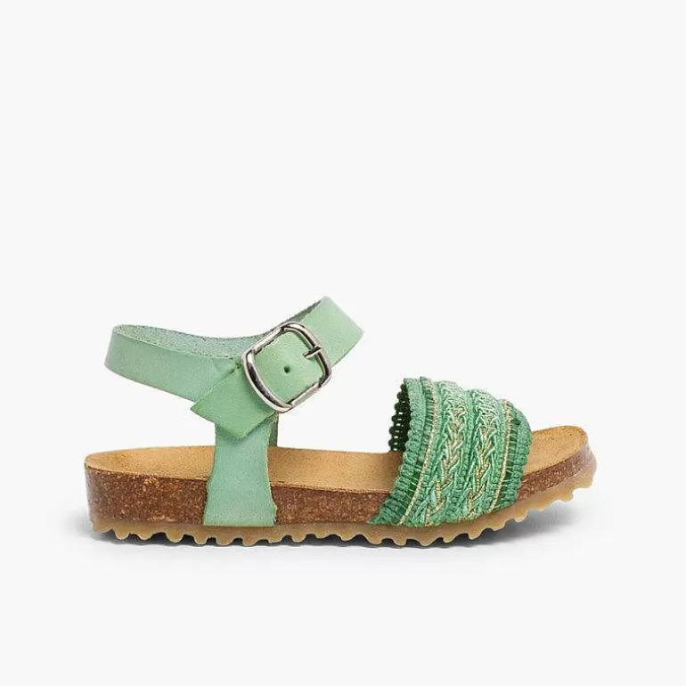 Hot Leather And Fabric Strap Bio Sandals Girls Sandals