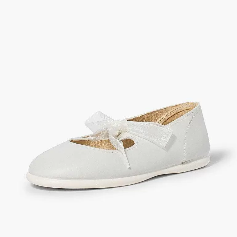 Best Sale Leather Mary Janes With Tulle Bow Girls Mary Janes