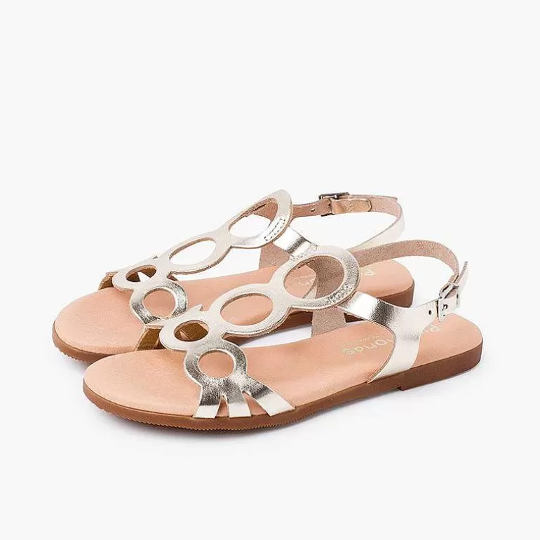 Flash Sale Leather Sandals With Circles And Buckle Closure Girls Sandals