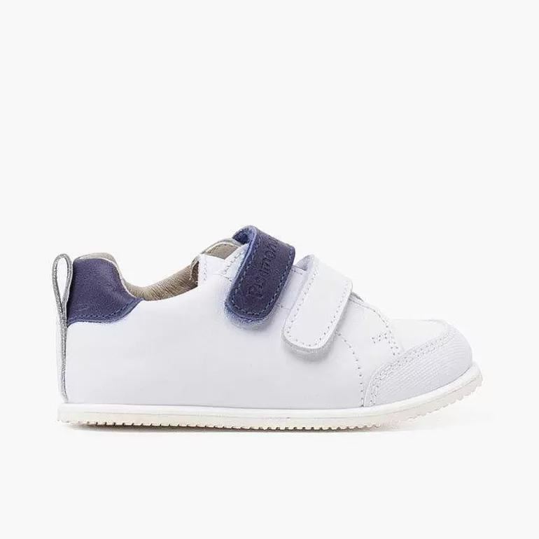 Clearance Leather Trainers With Coloured Double Riptape Fastening Girls Trainers