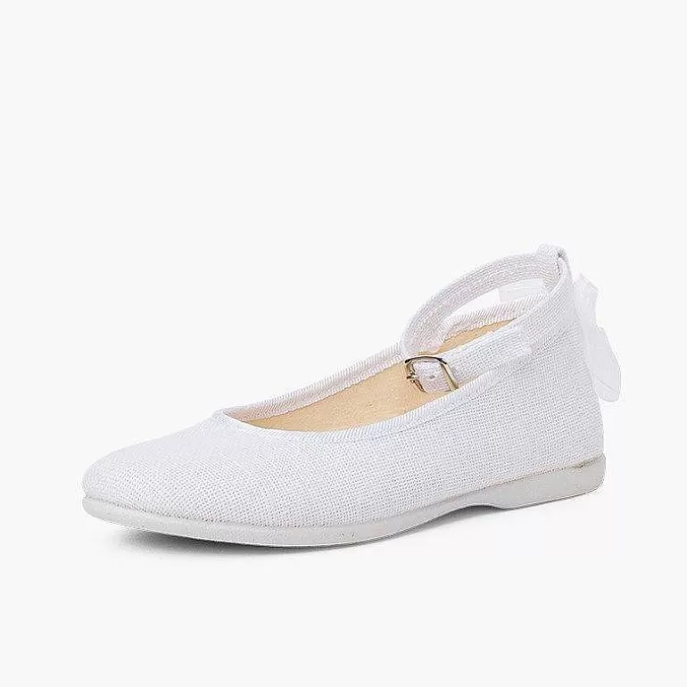 Best Linen Buckle Strap Ballet Flats Organza Back Bow Girls Communion Shoes