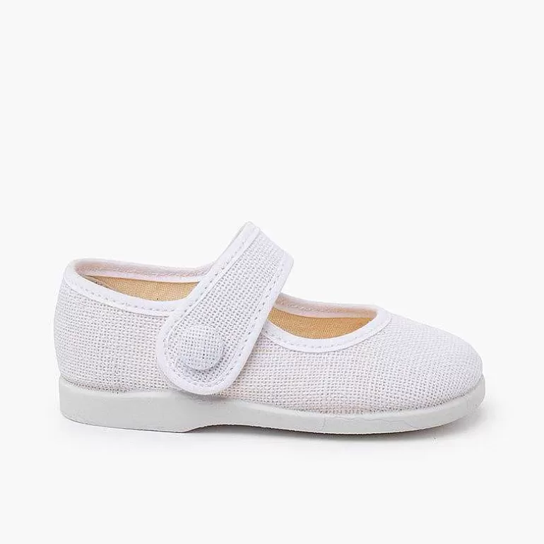 Best Sale Linen Mary Janes Button Detail Girls Mary Janes