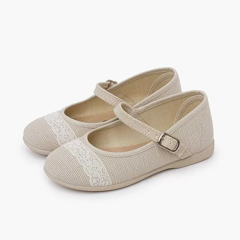 Discount Linen Mary Janes Lace Up Ceremony Girls Communion Shoes