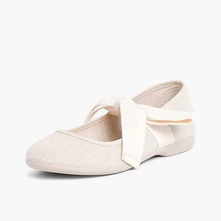 Sale Linen Mary Janes With Beige Bow Girls Mary Janes