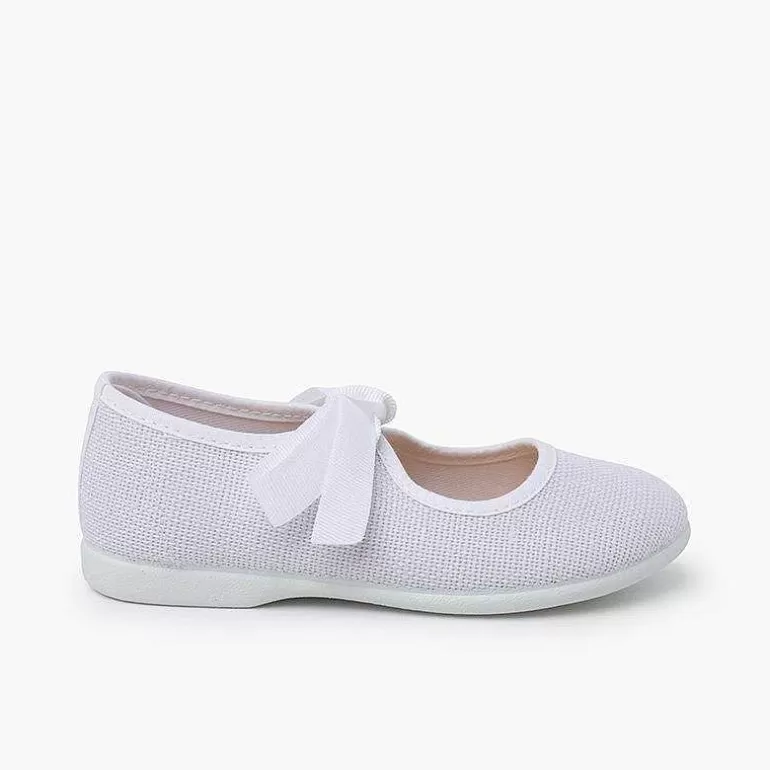 Flash Sale Linen Mary Janes With Faille Bow Fastening Girls Mary Janes