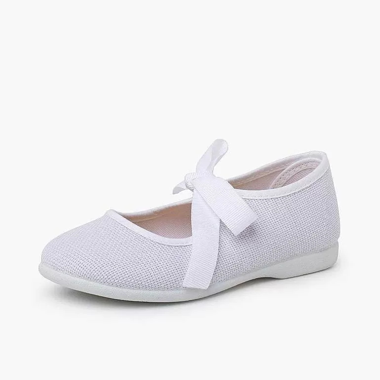 Flash Sale Linen Mary Janes With Faille Bow Fastening Girls Mary Janes