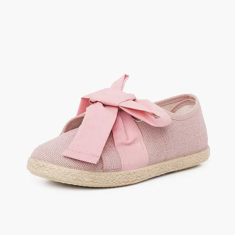 Clearance Linen Trainers With Bow And Jute Band Girls Espadrilles