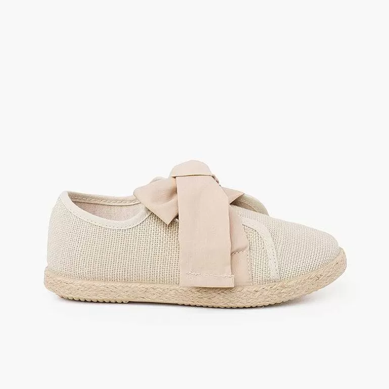 Clearance Linen Trainers With Bow And Jute Band Girls Espadrilles