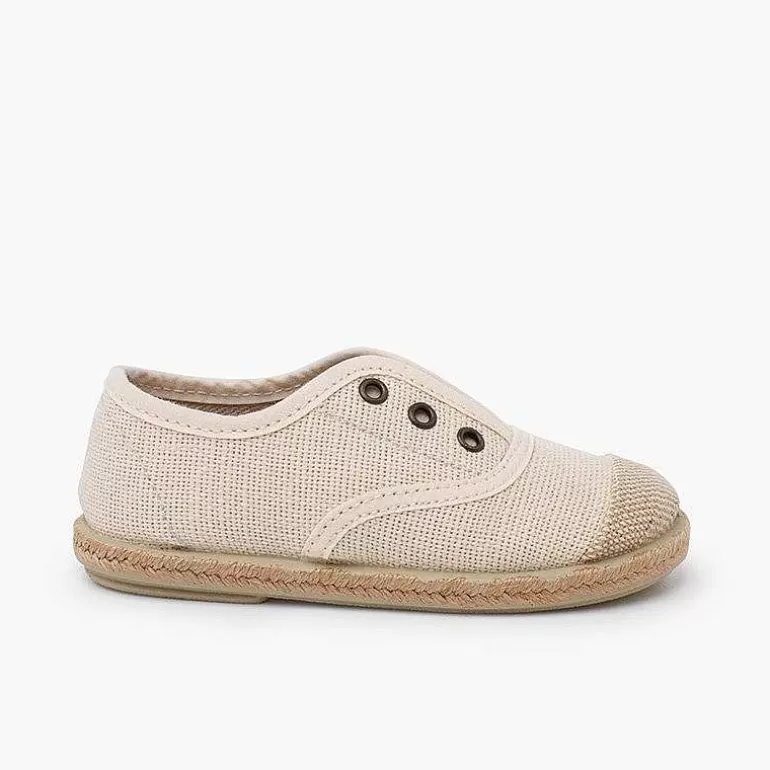 Sale Linen Trainers Without Laces Jute Toecap Girls Espadrilles