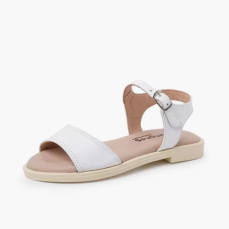 Shop Low-Cut Upper Leather Sandals Girls Sandals